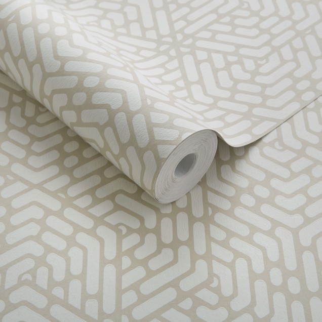 Tapet geometric modern cu model hexagonal, in tonuri neutre, ideal pentru living, dormitor sau birou.
