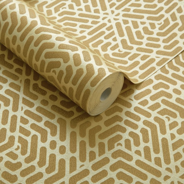 Tapet geometric hexagonal de culoare galben miere, cu model subtil si elegant.