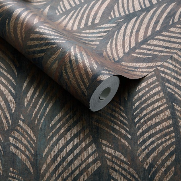 Tapet cu model de frunze elegante, culoare caramel
