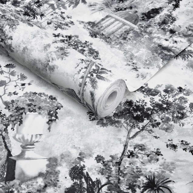Tapet Pavilion Stone Grey Luxury Toile, design Toile de Jouy, tonuri de gri, 7mp/rola.