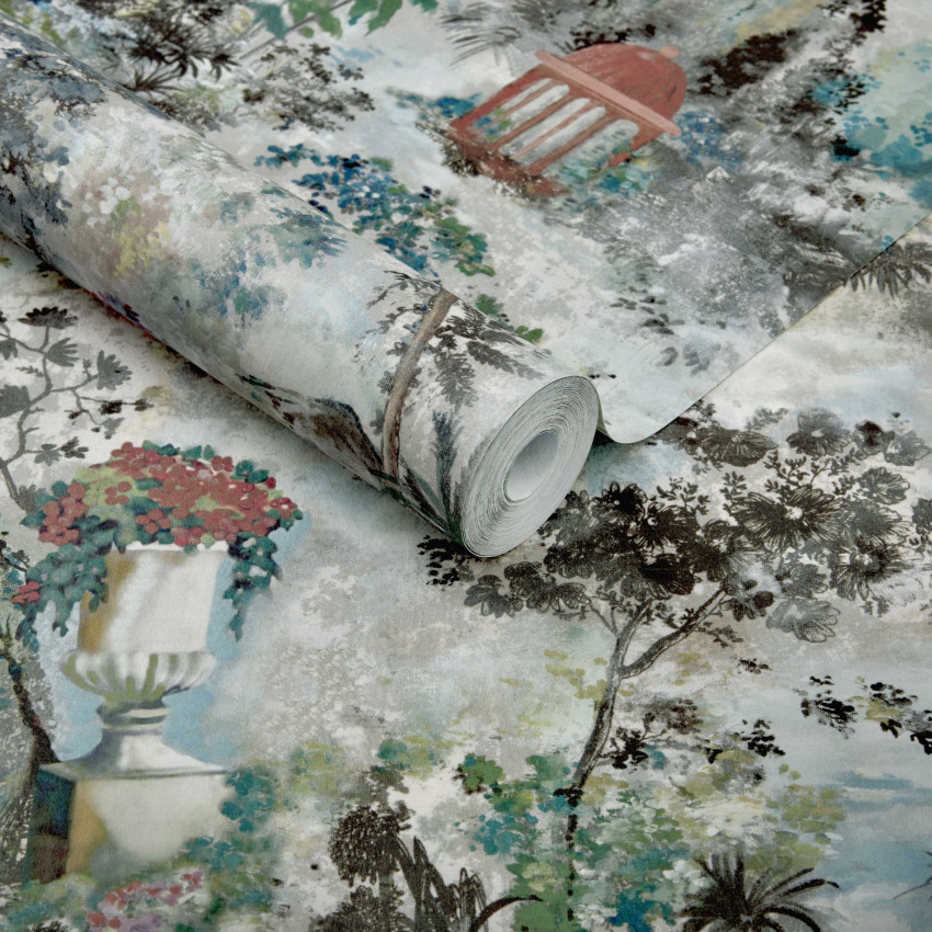 Tapet Pavilion Stone Grey Luxury Toile, design Toile de Jouy, tonuri de gri, 7mp/rola.