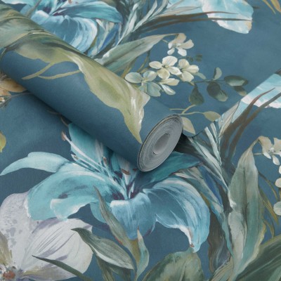 Tapet Lilliana, Peacock Blue Luxury Floral, 1838 Wallcoverings, 5.3mp / rola, Tapet living 