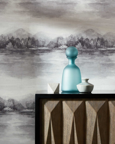 Tapet cu peisaj Lakeside Pewter Grey Luxury Landscape