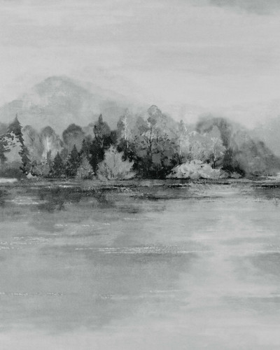 Tapet cu peisaj Lakeside Pewter Grey Luxury Landscape