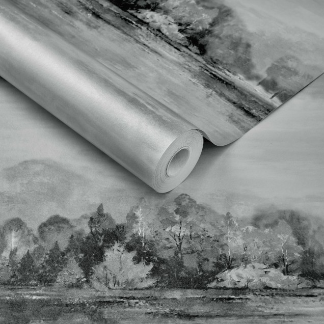 Tapet cu peisaj Lakeside Pewter Grey Luxury Landscape