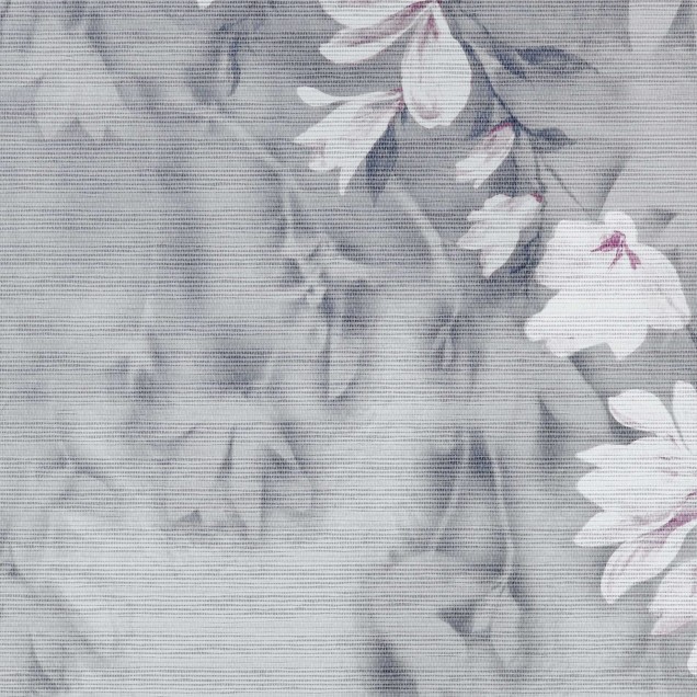 Tapet floral cu flori de magnolie in nuante de gri-cenusiu