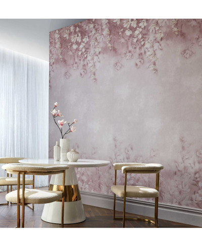 Tapet Trailing Magnolia Blush Pink Luxury Floral cu flori de magnolie roz pudrat.