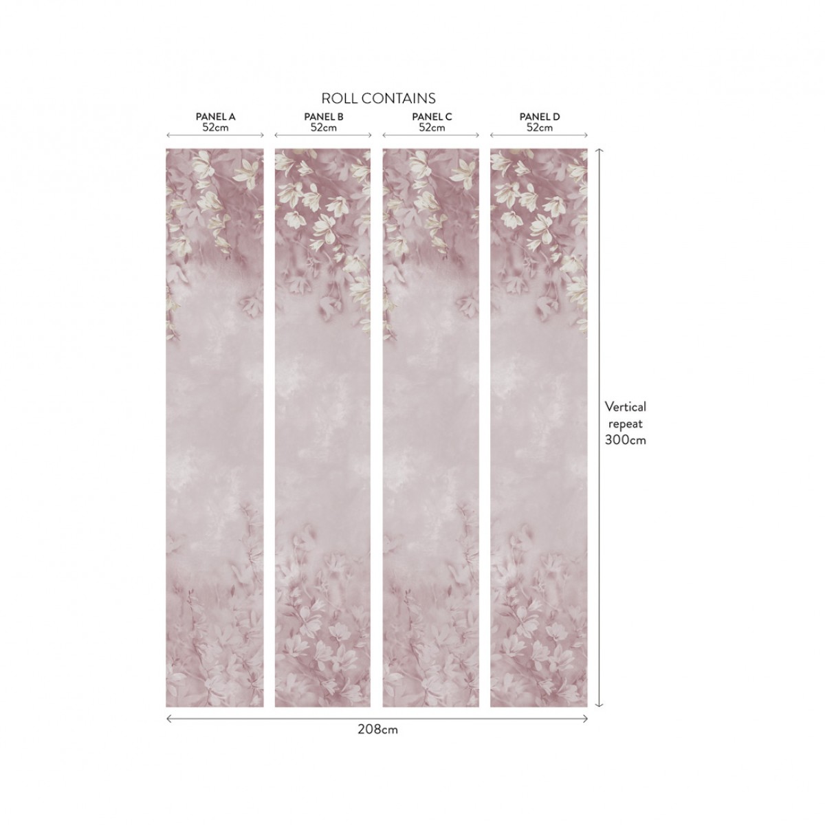 Tapet Trailing Magnolia, Blush Pink Luxury Floral, 1838 Wallcoverings, 6.5mp / rola, Tapet living 