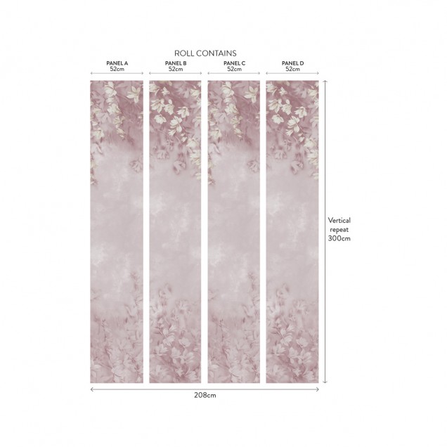 Tapet Trailing Magnolia Blush Pink Luxury Floral cu flori de magnolie roz pudrat.