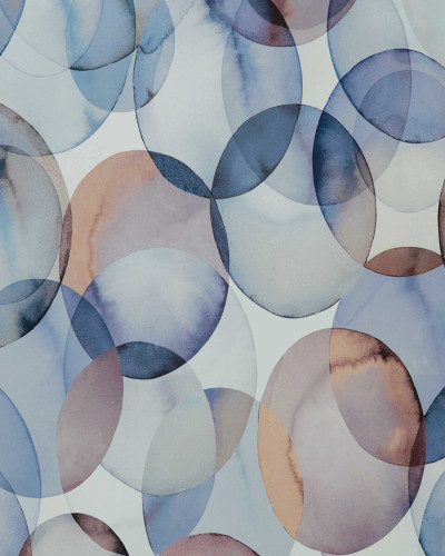 Wallpaper geometric cu cercuri in nuante de albastru opalescent, perfect pentru a crea un aspect modern si sofisticat.
