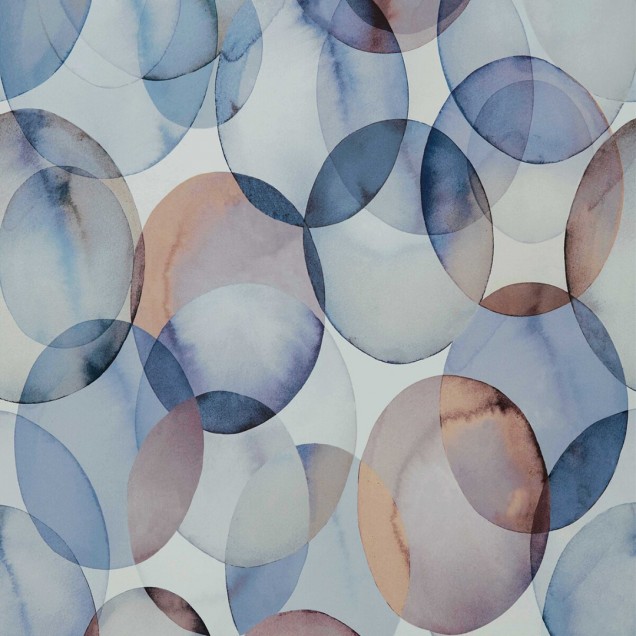 Wallpaper geometric cu cercuri in nuante de albastru opalescent, perfect pentru a crea un aspect modern si sofisticat.