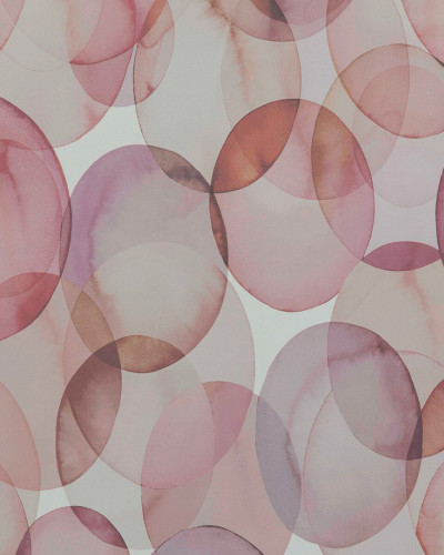 Tapet geometric modern cu cercuri transparente in nuante de roz pal