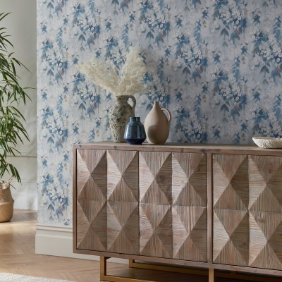 Tapet floral de lux, Cascade, Cornflower Blue Luxury Floral