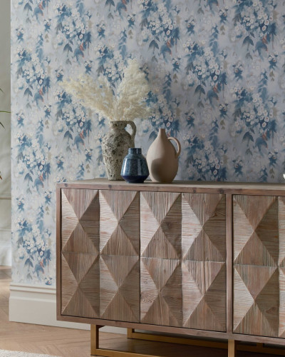 Tapet floral de lux, Cascade, Cornflower Blue Luxury Floral