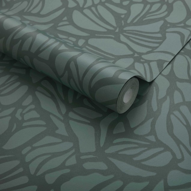 Tapet cu model luxos în verde pădure, perfect pentru un decor elegant și modern.
