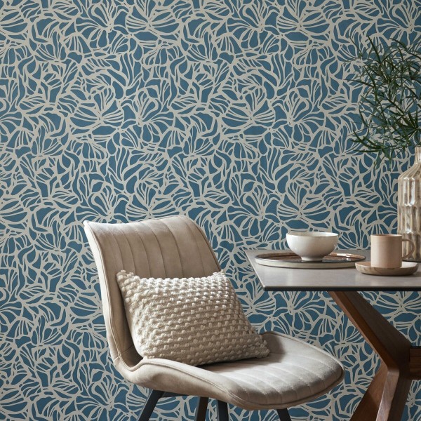 Purity, Prussian Blue Luxury Patterned, 1838 Wallcoverings, 5.3mp / rola