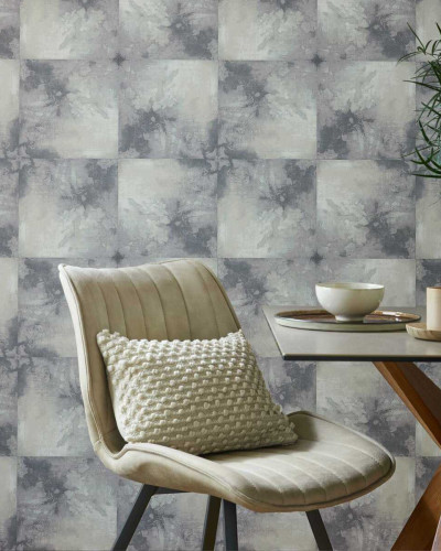 Tapet cu aspect de gresie eleganta, in nuante de gri, pentru un look modern si sofisticat.