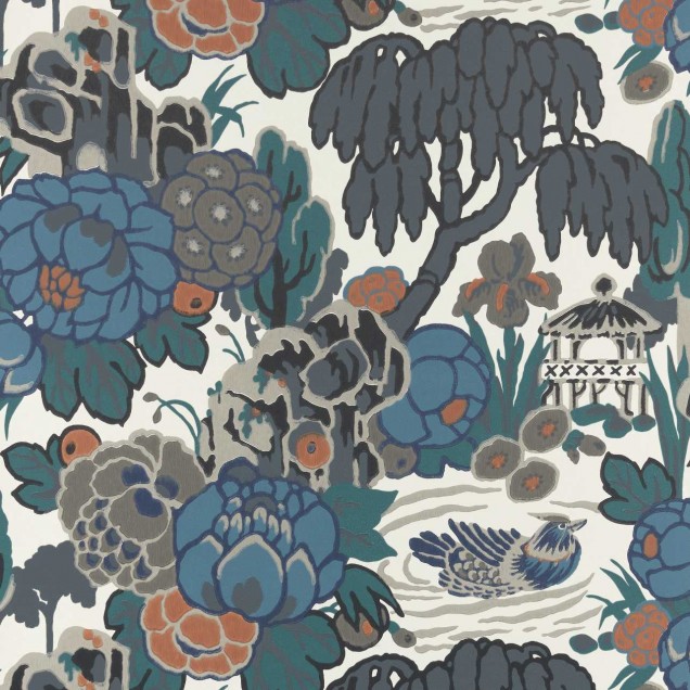 Tapet cu design floral inspirat de tradiția orientală, cu culori vibrante și detalii complexe.