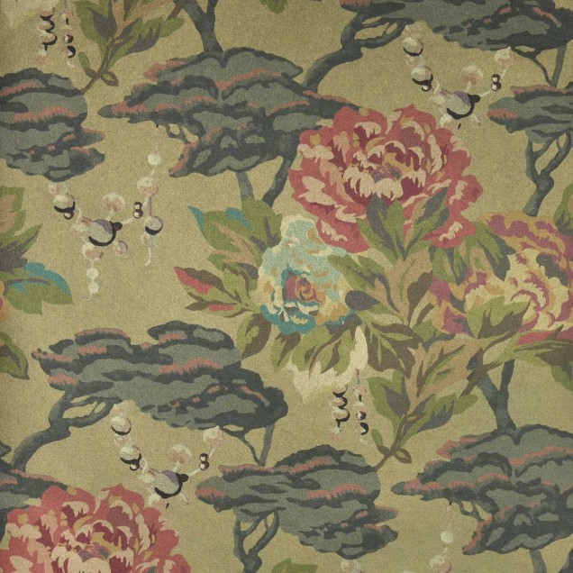 Wallpaper floral Paeonia Lacquer Gold de la 1838 Wallcoverings