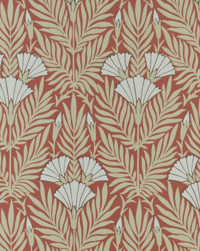Tapet floral cu model in nuante de coral.