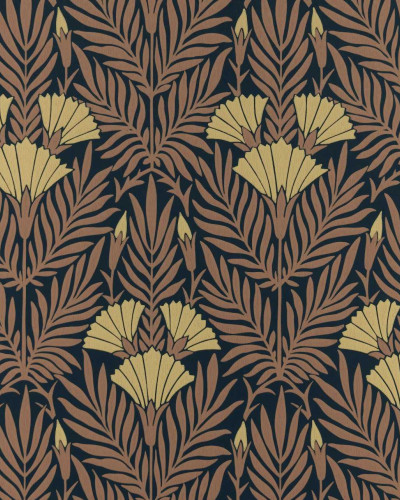 Tapet floral cu design vintage în nuanțe calde de portocaliu ars.