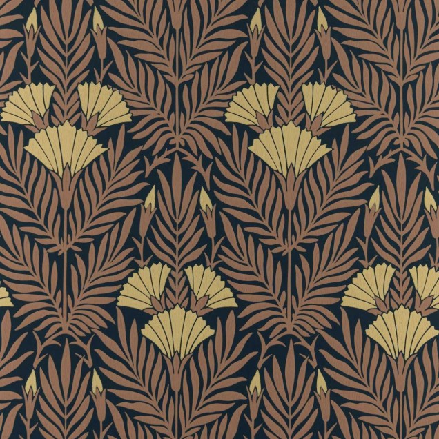 Tapet floral cu design vintage în nuanțe calde de portocaliu ars.
