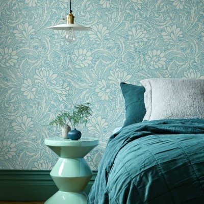 Tapet Eden, Soft Teal, model floral delicat, culoare teal moale