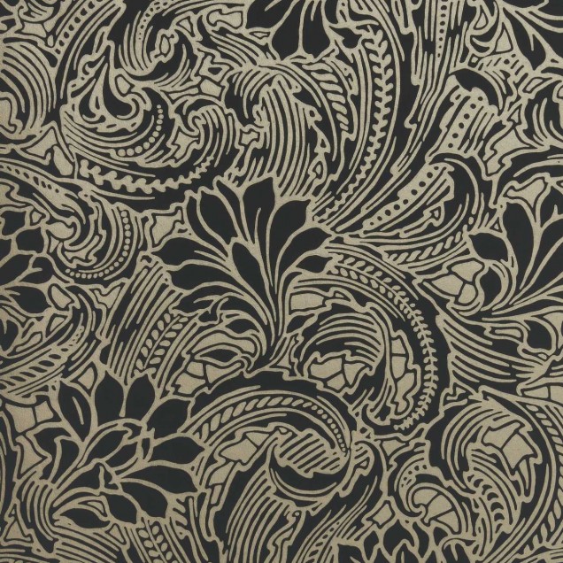 Tapet Eden Midnight Black and Gold cu model floral complex in tonuri de negru si auriu