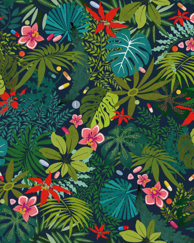 Tapet cu design de junglă tropicală luxuriantă