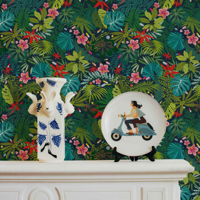 Tapet cu design de junglă tropicală luxuriantă