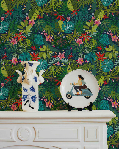 Tapet cu design de junglă tropicală luxuriantă