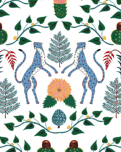 Tapet cu motiv exotic: ghepardi, plante și flori
