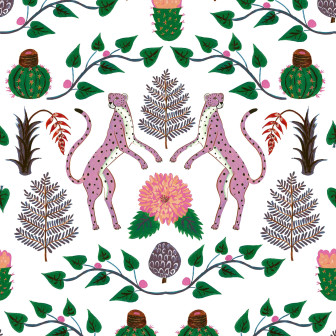 Tapet cu design floral și motive animale