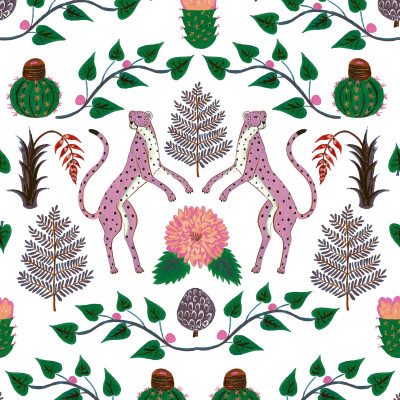 Tapet cu design floral și motive animale
