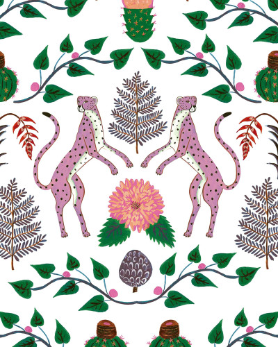 Tapet cu design floral și motive animale