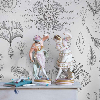 Tapet decorativ alb-negru cu modele abstracte