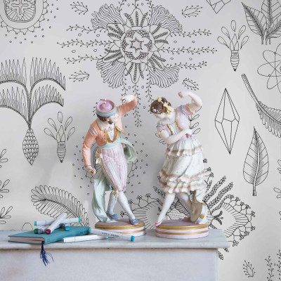 Tapet decorativ alb-negru cu modele abstracte