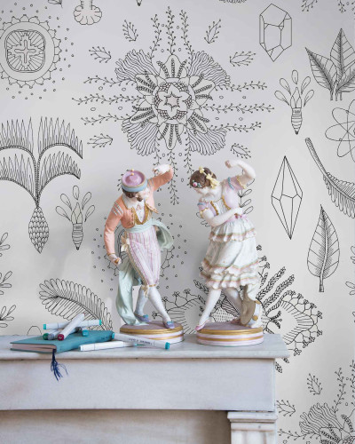 Tapet decorativ alb-negru cu modele abstracte