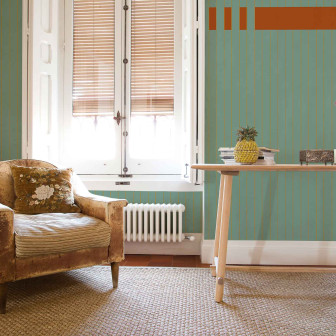 Tapet cu design modern în nuanțe de verde și portocaliu