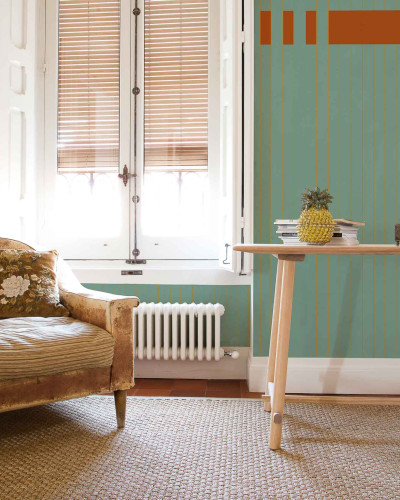 Tapet cu design modern în nuanțe de verde și portocaliu
