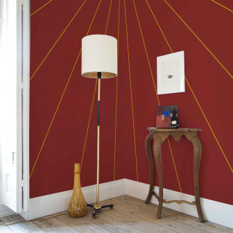 Tapet geometric cu linii aurii pe fundal roșu