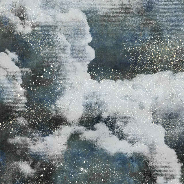 Tapet lavabil Clouds, Night, Coordonne cu un design abstract de nori albi pe un fundal albastru-închis, perfect pentru dormitor.