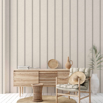 Tapet cu dungi verticale gri pe fond crem