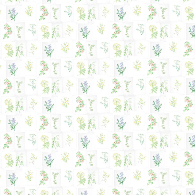 Tapet cu ilustrații botanice într-un dormitor luminos