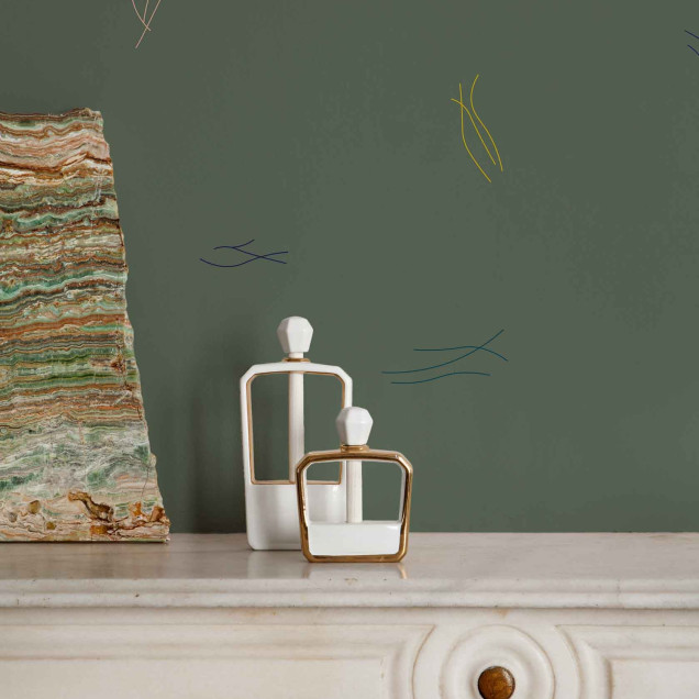 Tapet verde-maslin cu linii fine, pastelate, inspirate din alge