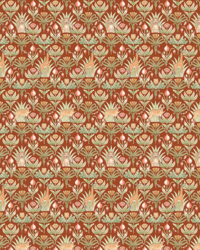 Tapet cu animale exotice si motive florale in stil vintage