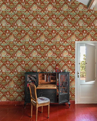 Tapet cu animale exotice si motive florale in stil vintage