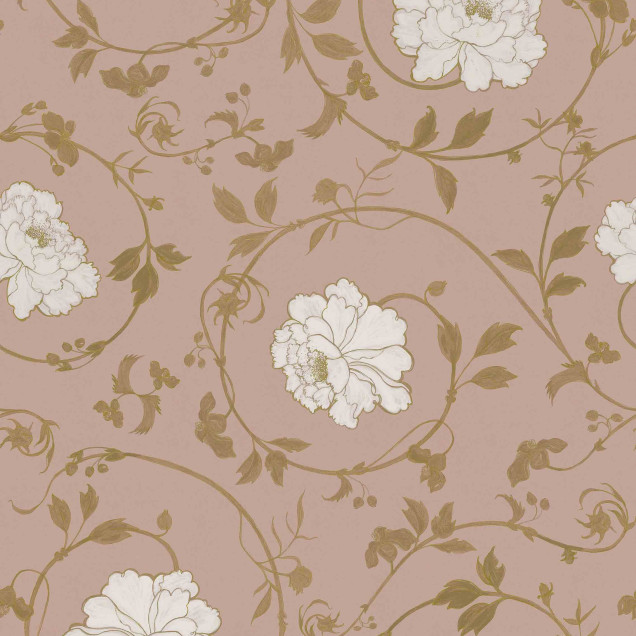 Tapet cu model floral roz și auriu într-un decor interior