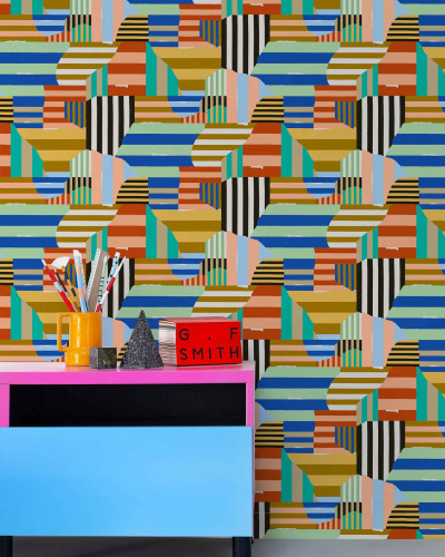 Tapet cu model geometric abstract multicolor