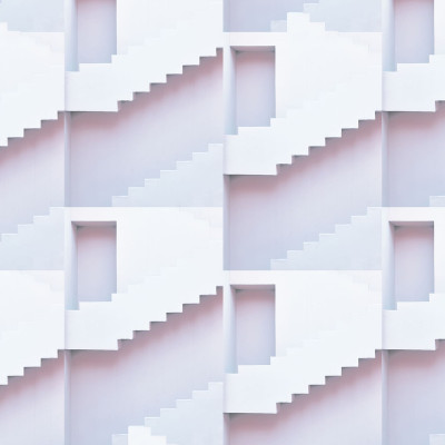 Tapet cu design modern, abstract, cu scări și deschideri de ușă. Culoare ivory.